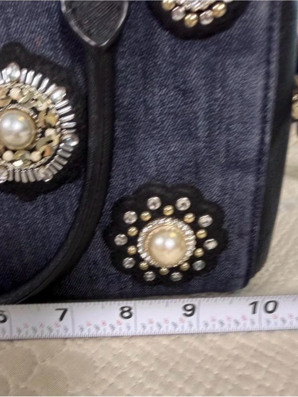 Kate Spade Cameron Street Pearl & Crystal Embellished Denim Satchel/Crossbody